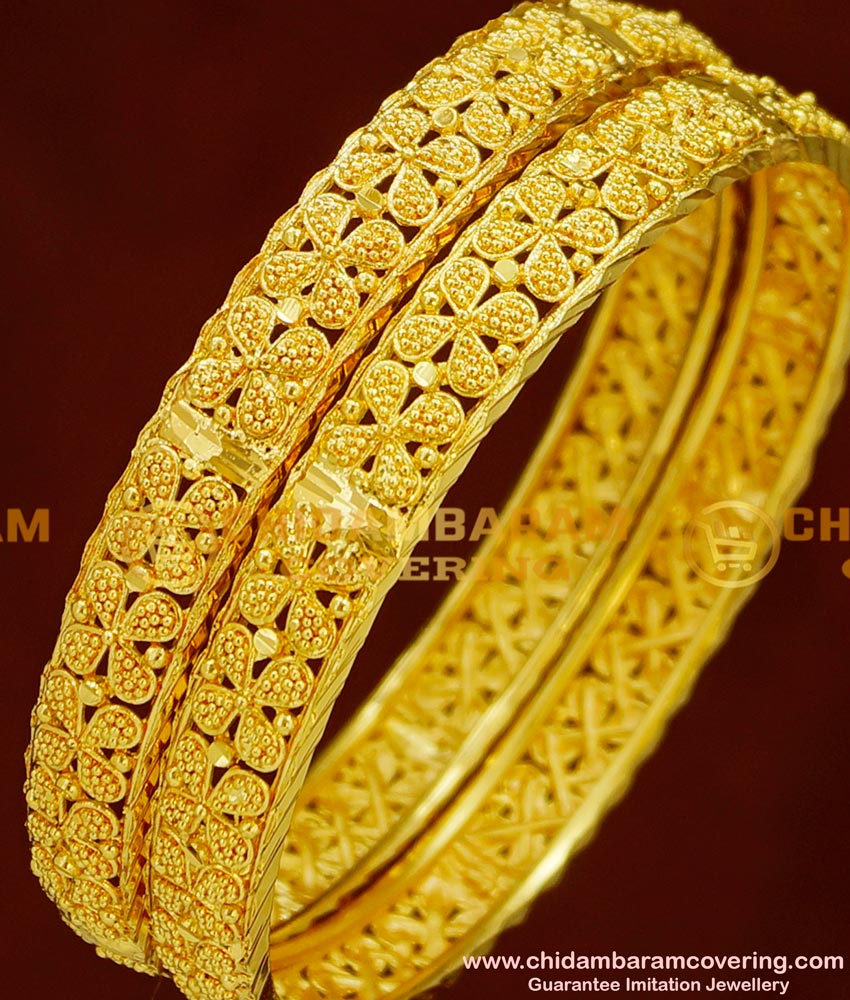 BNG152 - 2.6 Size Latest Elegant Floral Design High Quality Bangles Gold Plated Jewellery Online