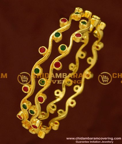 BNG157 - 2.4 Size Beautiful New Model Ruby Emerald Thin Curvy Bangles for Girls