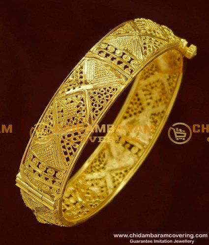 BNG161 - 2.8 Size Stunning Gold Party Wear Broad Single Kada Bangle Online Shopping