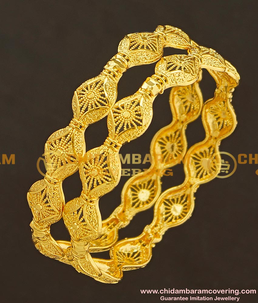 BNG187 - 2.6 Size Unique Gold Look Light Weight Party Wear Bangles Design One Gram Jewellery Online