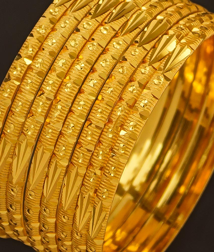 BNG197 - 2.8 Size Traditional Plain Gold Color Bangle Set Of 8 Pieces Bangles for Wedding