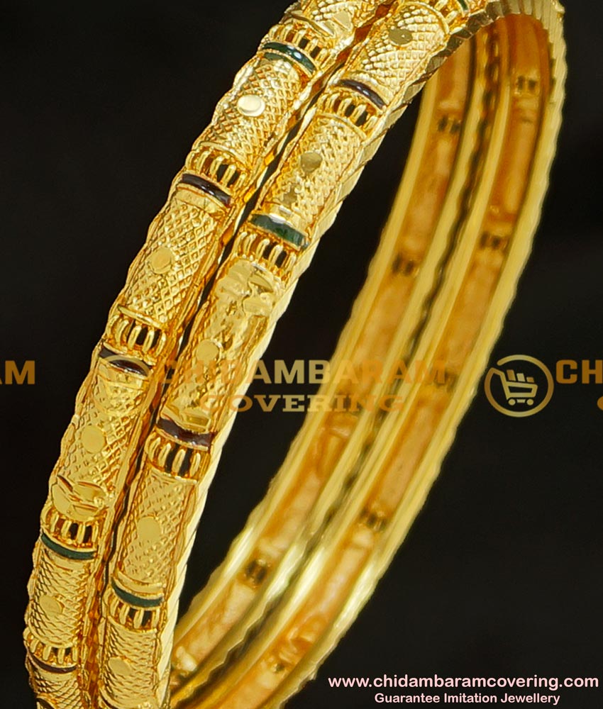 BNG211 - 2.6 Size Elegant Look Gold Plated Enamel Design Gold Plated Bangles  