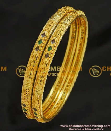 BNG217 - 2.4 Size Simple Light Gold Covering Enamel Finish Thin Daily Wear Bangles 