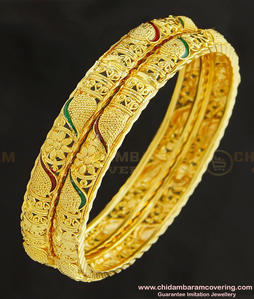 BNG253 - 2.4 Size Latest Bangle Design Enamel Finish Gold Plated Bangles Buy Online