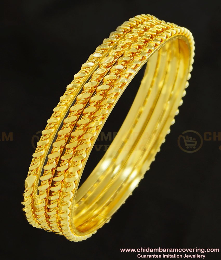 BNG256 - 2.8 Size Latest Gold Plated Thick Metal Daily Wear Twisted Bangles Design 4 Pcs Set Bangles Online
