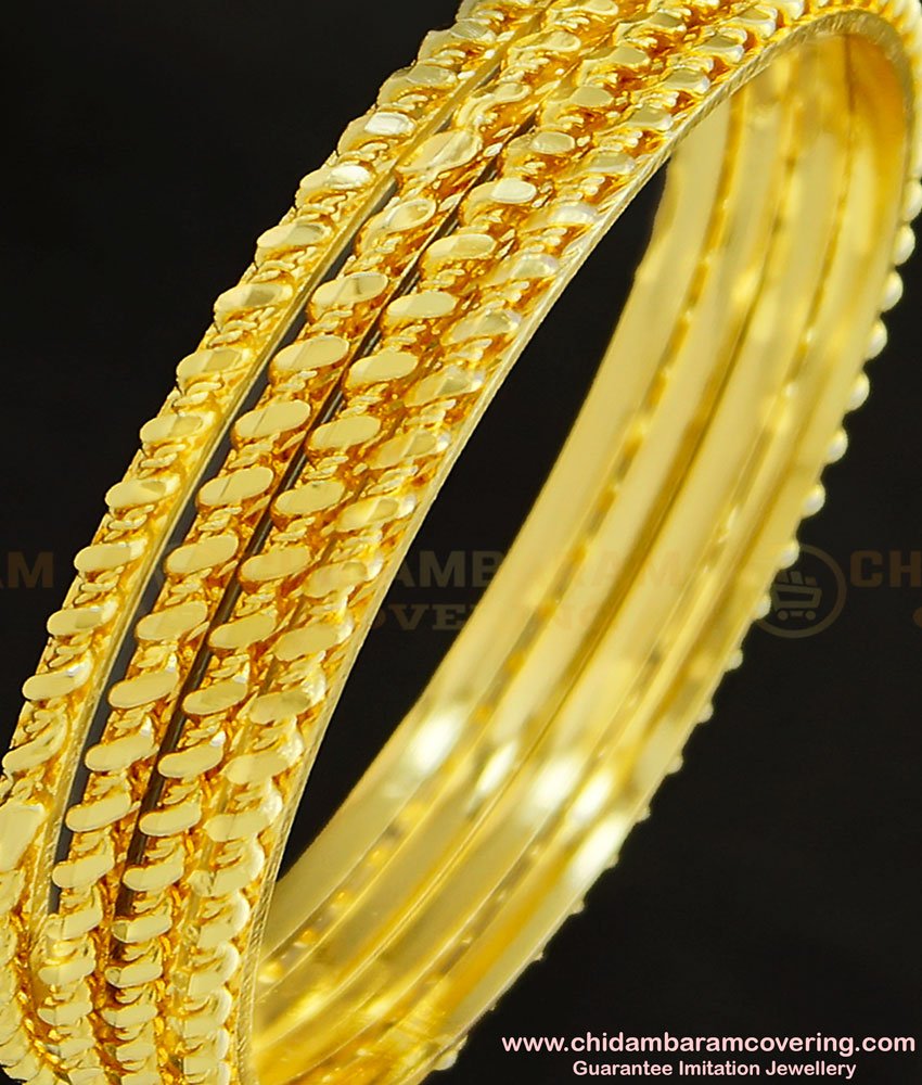BNG256 - 2.4 Size Latest Gold Plated Thick Metal Daily Wear Twisted Bangles Design 4 Pcs Set Bangles Online