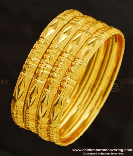 BNG271 - 2.6 Size Indian Gold Imitation Diamond Cut Bangles Design Set Of 4 Pieces for Ladies