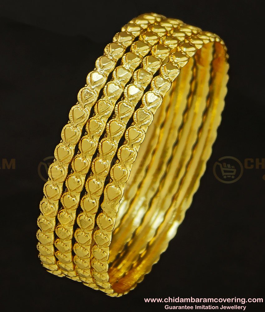 BNG286 - 2.6 Size Traditional Heart Design Hot Sale Bangles 4 Pcs Set Daily Wear Collection Online
