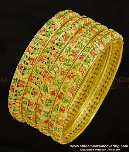 BNG291 - 2.6 Size Latest Double Colour Leaf Design Gold Forming Bangles Set Imitation Jewellery