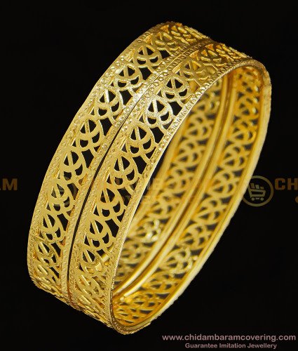 BNG318 - 2.8 Size Kerala Bangle Gold Design Light Weight Leaf Model Gold Plated Bangles for Wedding