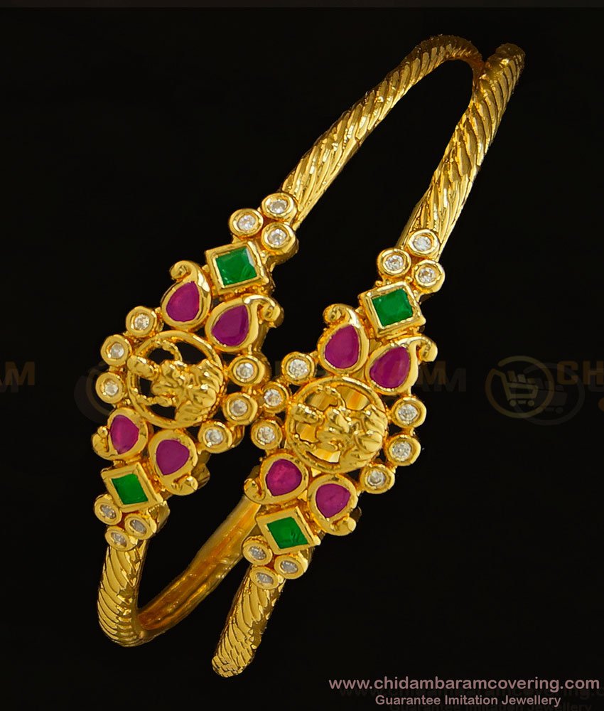 BNG324 -2.8 Size Premium Quality Temple Jewellery Lakshmi Design Ad Stone Bracelet Type Bangles Set for Women
