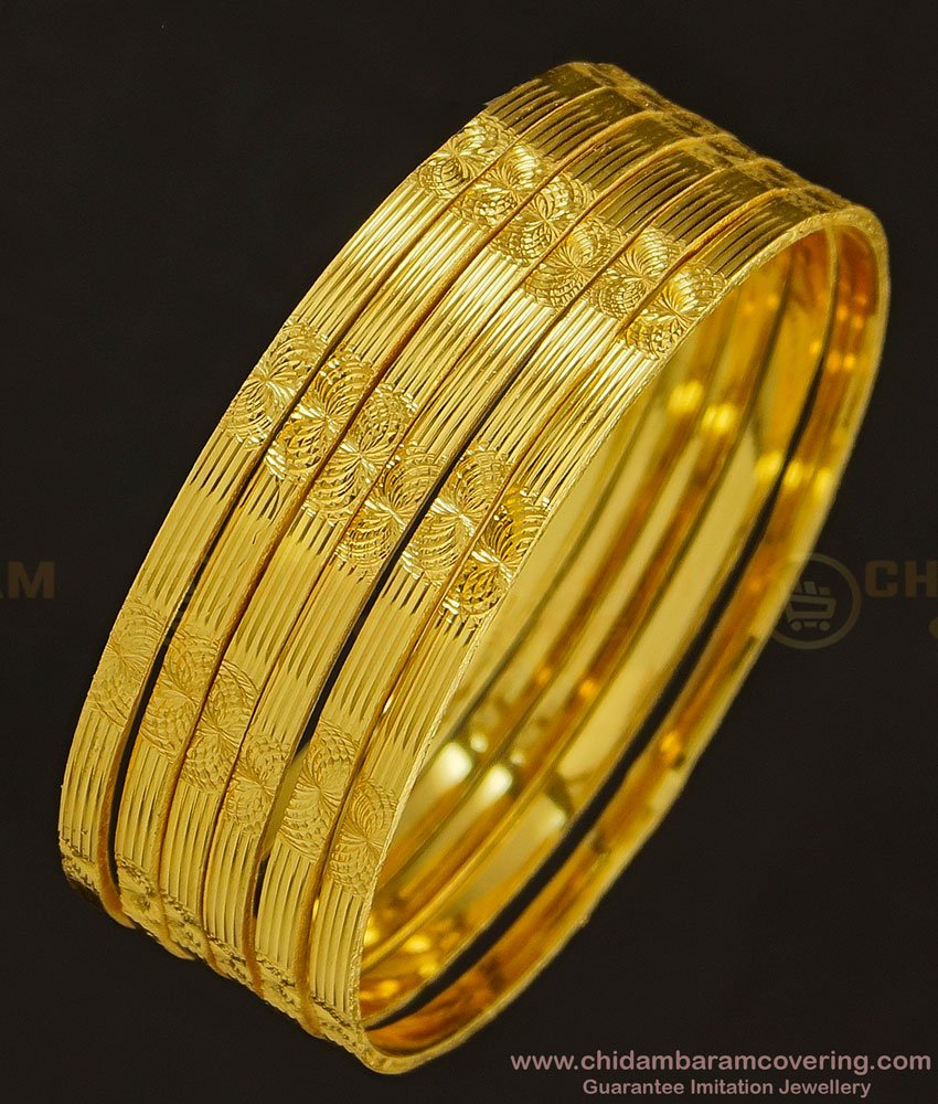 BNG346 - 2.6 Size Women 6 Bangles Set Floral Design Gold Bangles Pattern Indian Wedding Jewellery