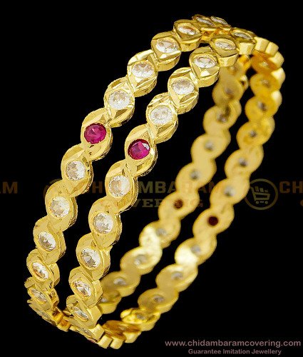 BNG369 - 2.6 Size Panchaloha Bangles Stunning Gold First Quality Ad Stone Five Metal Impon Bangles Online
