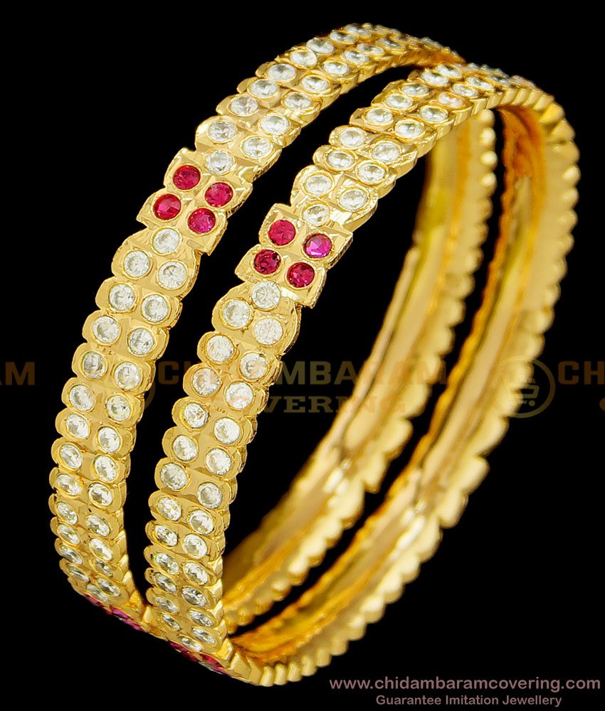 BNG370 - 2.8 Size Traditional Impon Gold Bangle Design First Quality Panchaloha 5 Metal Bangles Online
