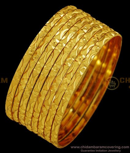 BNG392 - 2.6 Size Attractive Shine Cutting Thin Bangle Set for Regular Use Gold Bangles Design 