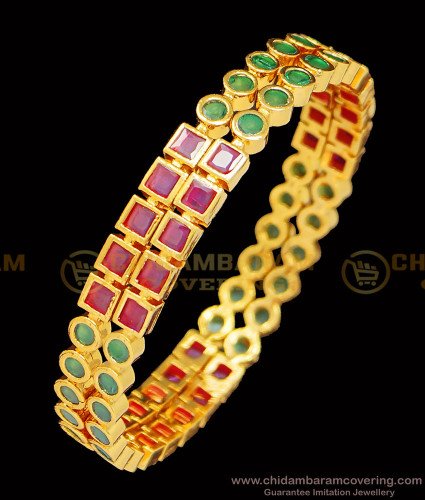 BNG396 - 2.6 Size Impon New Model Green and Pink Stone 5 Metal Bangles Online Shopping
