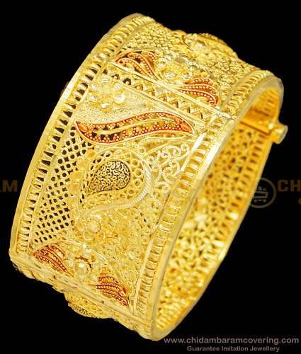 BNG406 -2.6 Size Bridal Wear Forming Gold Enamel Pattern Screw Kada Wide Bangle for Wedding 
