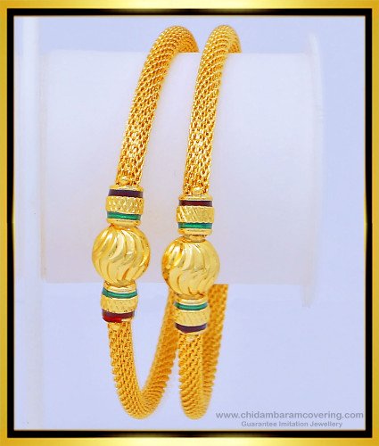 BNG427 - 2.8 Size Latest Party Wear Designer Net Type Enamel Bangles Gold Design Online  