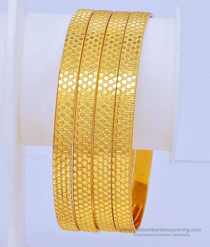 BNG440 - 2.4 Size New Pattern 1 Gram Gold Designer Dot Bangles for Women