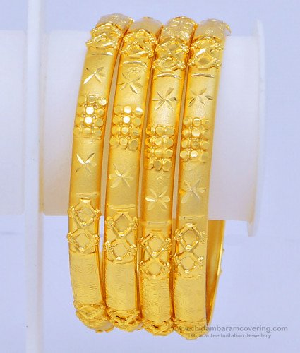 BNG442 - 2.4 Size Real Gold Look Gold Forming Plain Indian Wedding Bangles Set Online