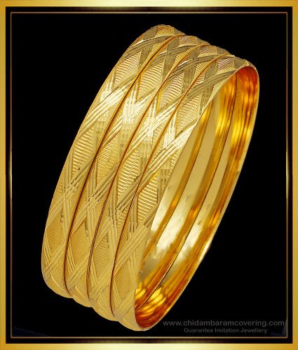 BNG506 - 2.6 Size Fancy Gold Bangles Design Daily Wear Diamond Cut Set Of 4 Pieces Bangles