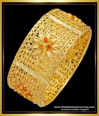 BNG516 -2.8 Size Elegant Flower Design Broad Bangle One Gram Gold Kada Bangle for Women 