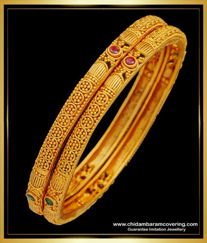 BNG519 -2.8 Size Premium Quality Traditional Temple Jewellery Bangles Set Online