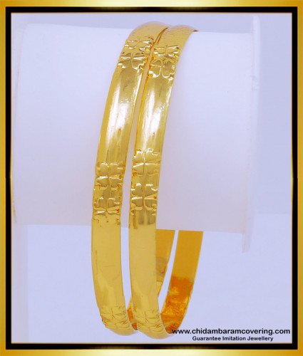 BNG534 - 2.6 Size Beautiful Flower Design One Gram Gold Original Impon Bangles