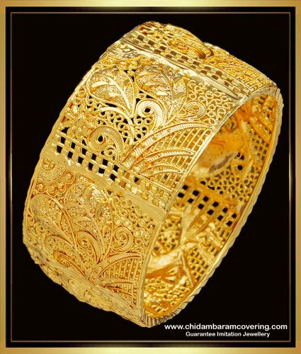 BNG542 -2.4 Size Indian Wedding Bangles 1 Gram Gold Single Kada Designer Broad Bangle Designs