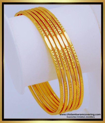 Bng568 - 2.10 Size Pure Gold Plated Guarantee Daily Wear Thin Gold Bangles Design Set Of 6 Pieces