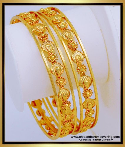 BNG579 - 2.8 Size New Gold Model Bangles Collection Flower Design 1 Gram Gold Bangles Buy Online