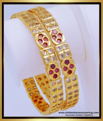 Beautiful Flower Design Impon Pink And White Stone Gold Bracelet Bridal  Wear BRAC047