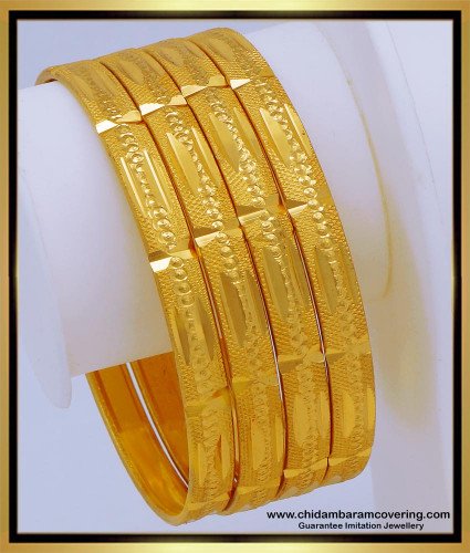 BNG628 - 2.4 Size Traditional Gold Design 4 Bangles Set Artificial Bangles for Daily Use 