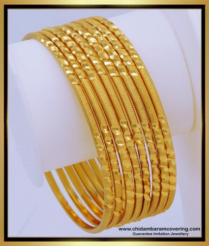 BNG671 - 2.4 Size South Indian Jewellery One Gram Gold Bangles Set
