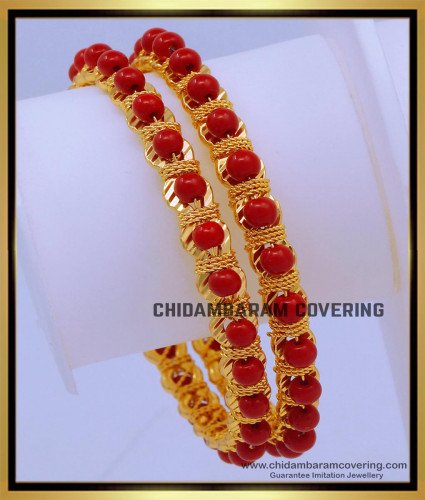 BNG684 - 2.4 Size Traditional Red Coral Gold Bangles Design for Women
