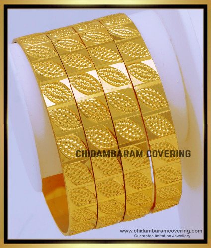 BNG709 - 2.4 Size Unique Leaf Design 1 Gram Gold Bangles Set for Wedding