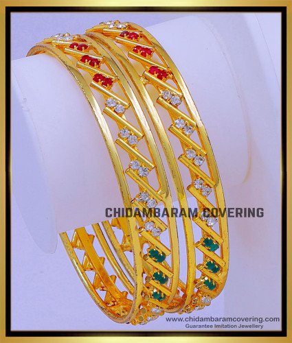 BNG727 - 2.8 Size Gold Design Gold Plated Stone Bangles for Ladies