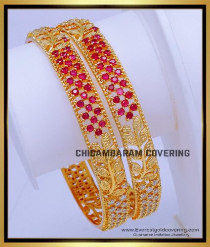 BNG778 - 2.6 Size Latest Ruby Diamond Bangles Designs for Wedding