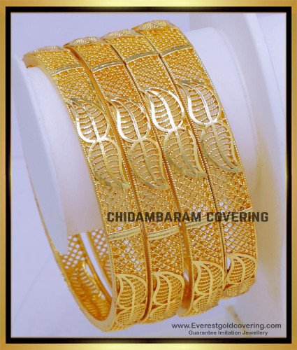BNG815 - 2.8 Size Latest Leaf Design Bridal Wear Gold Bangles Set Online