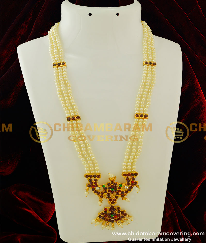 BNS04 - Temple Jewellery 3 Line Muthu Malai Haram Pearl Haram Classical Dance Jewellery Online