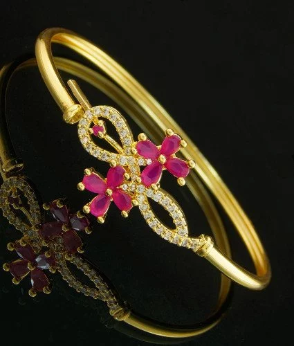 bct127 2.4 size stylish ad stone pink flower design open kappu type one gram gold bracelet for girls 1