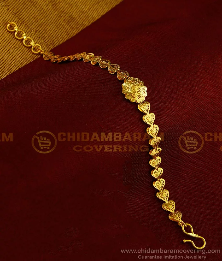 Buy One Gram Gold Pretty Heart Design Light Weight Bracelet Design ...
