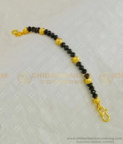 BCT183 - Beautiful Kids Bracelet Gold Plated Black Beads with Gold Balls Hand Bracelet For Boy Baby
