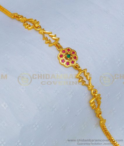 BCT225 - One Gram Gold Plated Ruby Stone Flower Design Bracelet for Women   