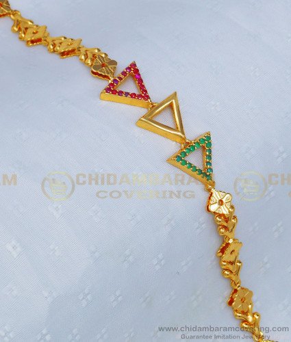 BCT227 - Latest American Diamond Multi Stone Triangle Shape Bracelet Gold Designs Buy Online