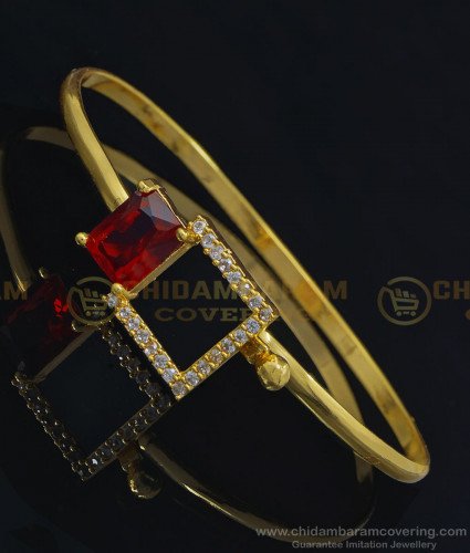 BCT250 - 2.6 Size Latest Party Wear Red with White Stone Gold Plated Bracelet for Ladies 