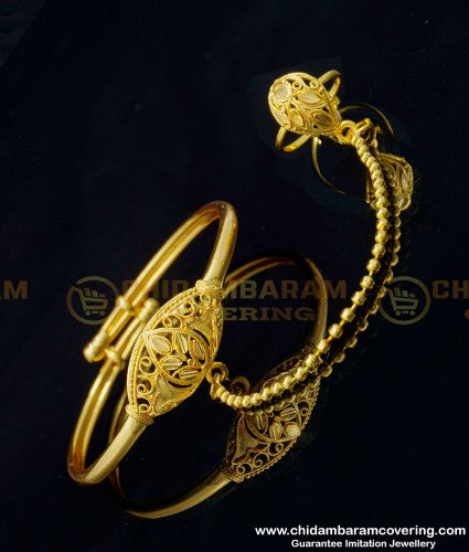 BCT267 - 2.6 size Latest One Gram Gold Adjustable Bracelet with Ring Attached Bridal Bracelet 