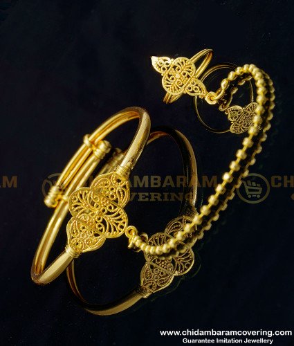 BCT271 - 2.6 size Gold Plated Adjustable Simple Bracelet with Attached Ring for Women 