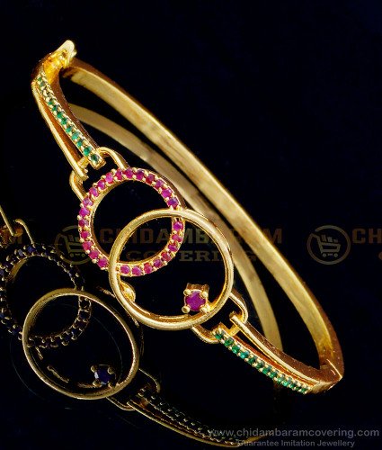 BCT290 - 2.6 size Trendy One Gram Gold Ruby and Emerald Stone Bracelet Designs for Women