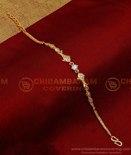 BCT396 - Stylish White Stone Fish Design Gold Plated Bracelet 